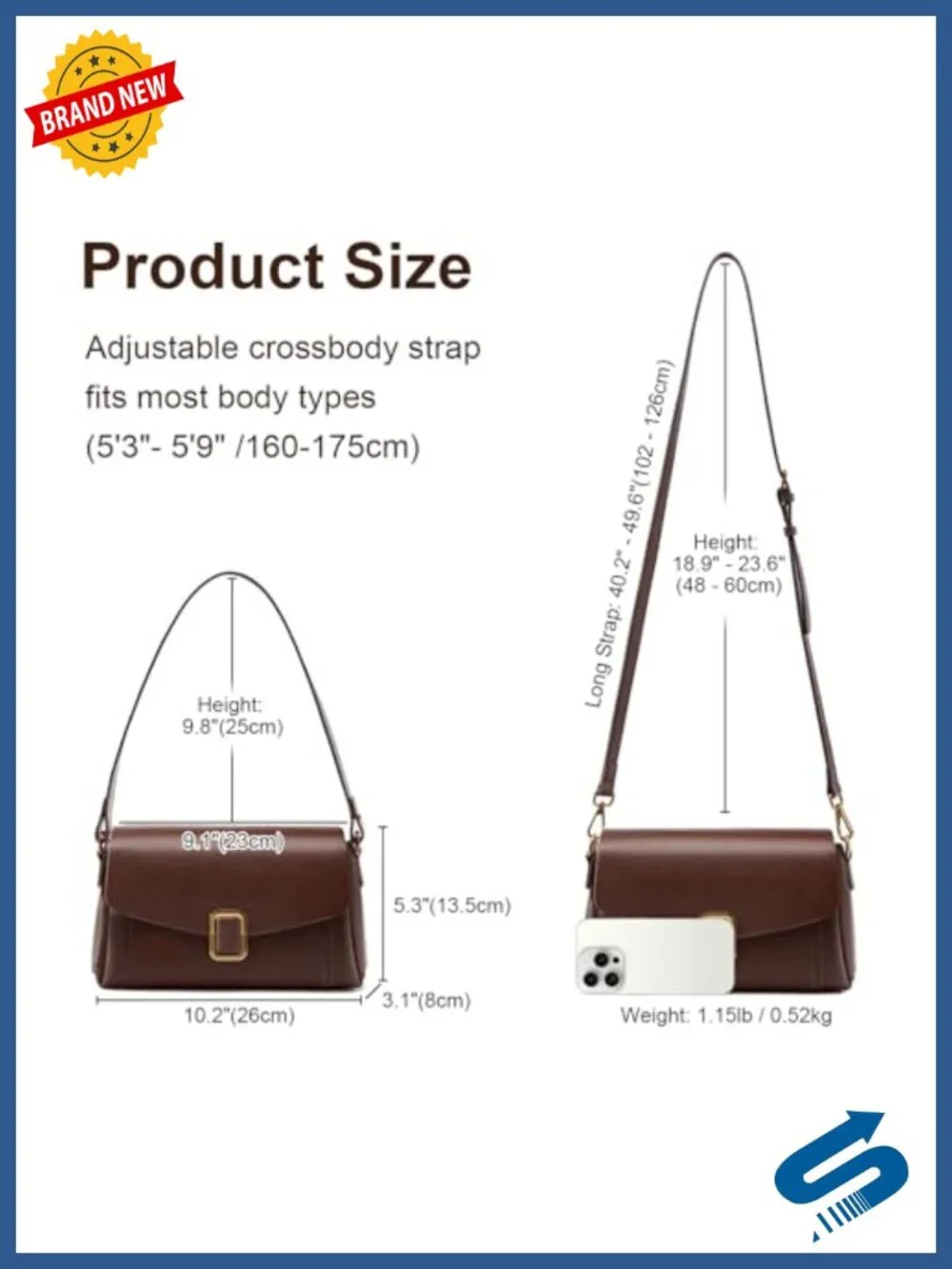 Genuine Leather Crossbody Bag for Women, Adjustable Shoulder Bag, Lightweight